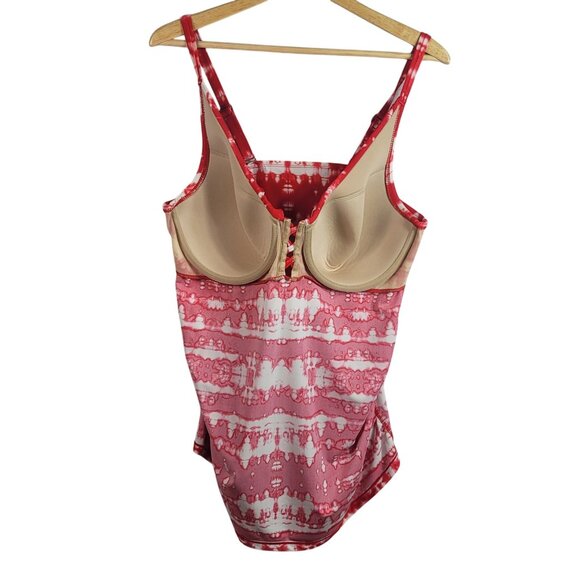 Cacique Swim Tankini Red White 40DD Adjustable Strap Underwire Bra Top Tie Dye - Picture 6 of 11
